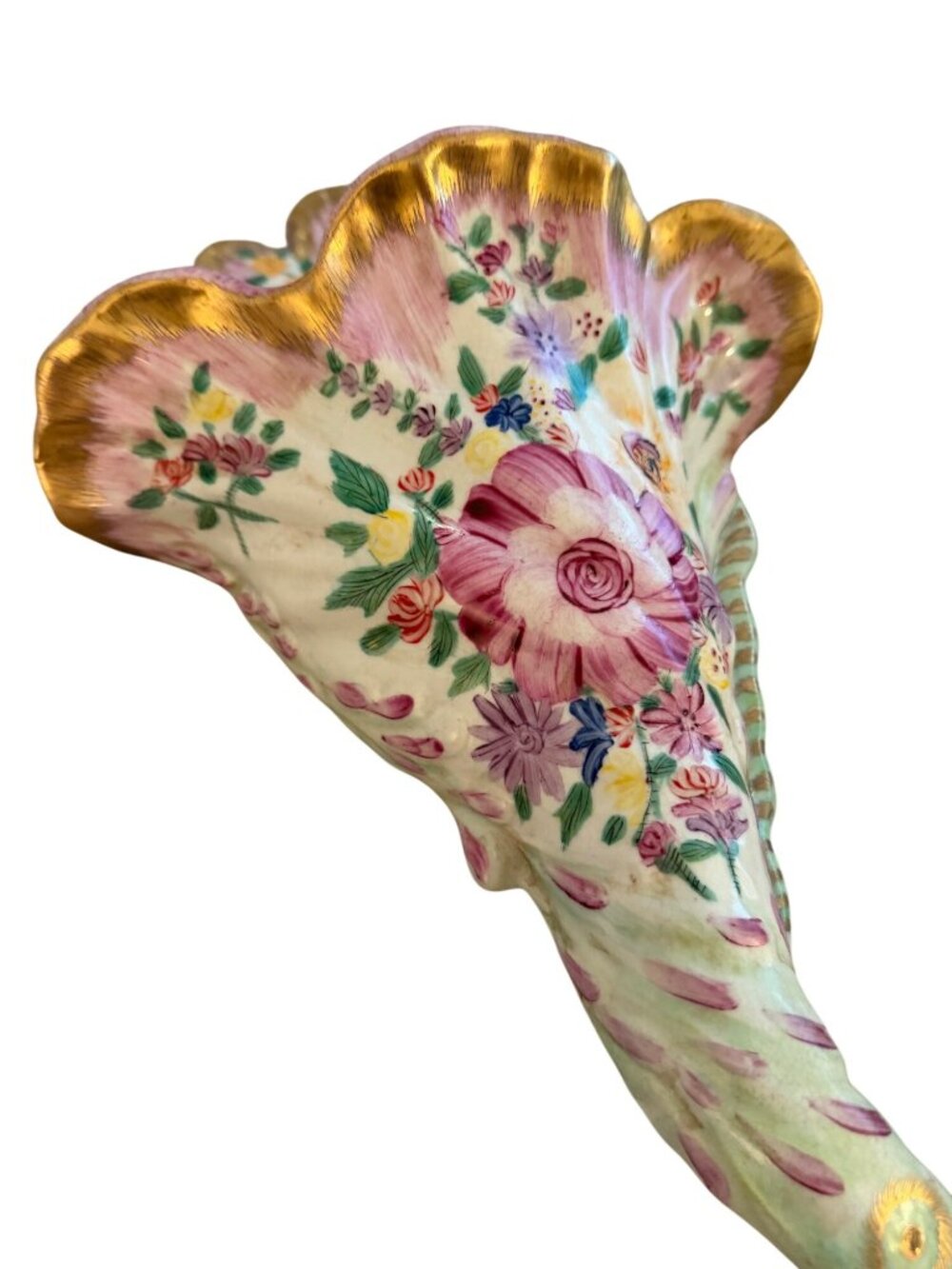 Antique French Cornucopia Shaped Hand-painted Floral Wall Vase Decorative - Picture 10 of 15